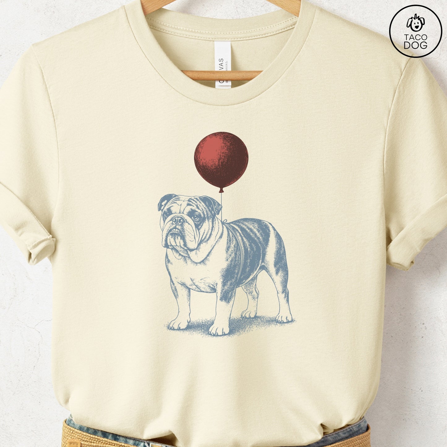 English Bulldog Balloon T-Shirt Natural S Taco-Dog