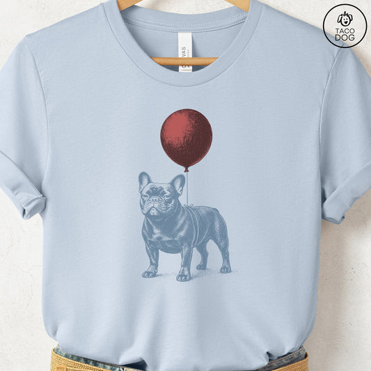 French Bulldog Frenchie Balloon T-Shirt Light Blue S Taco-Dog
