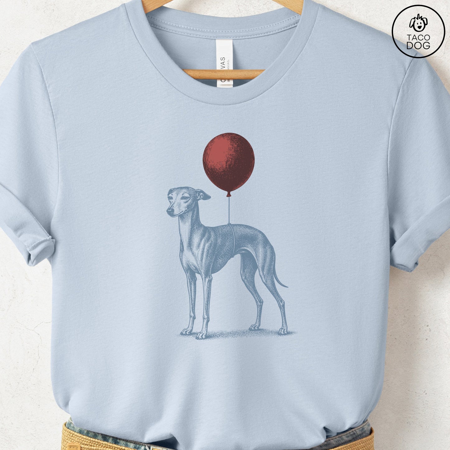 Italian Greyhound Whippet Balloon T-Shirt Light Blue S Taco-Dog