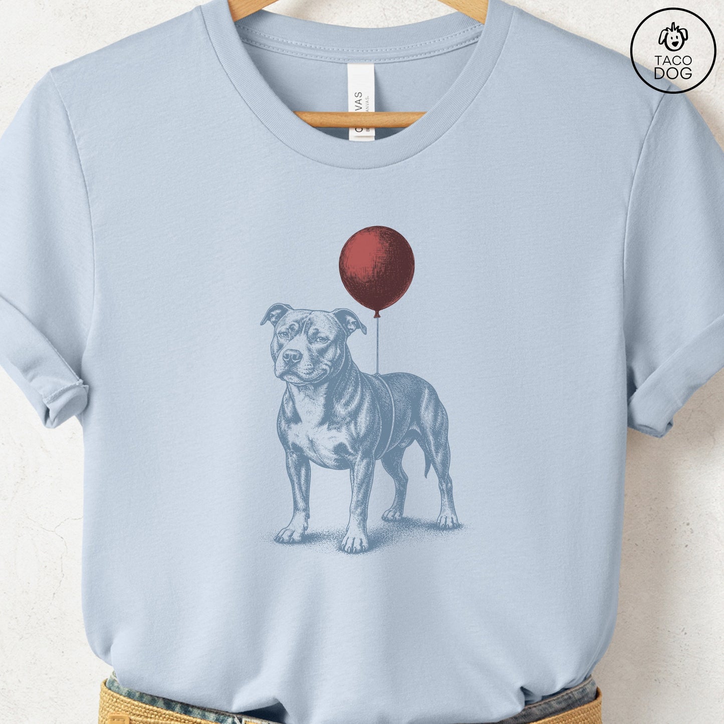 Pitbull Balloon T-Shirt Light Blue S Taco-Dog