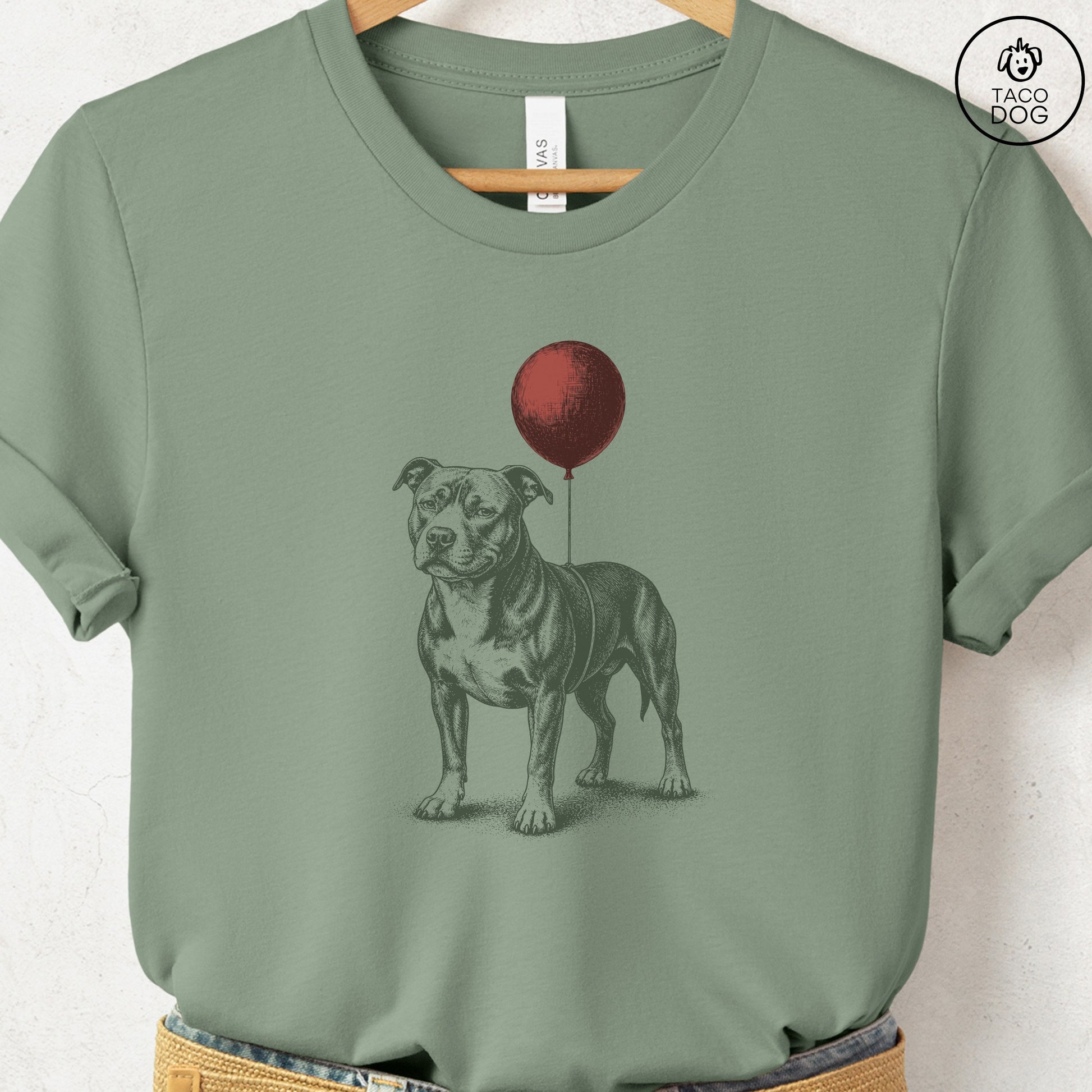 Pitbull Balloon T-Shirt Sage S Taco-Dog