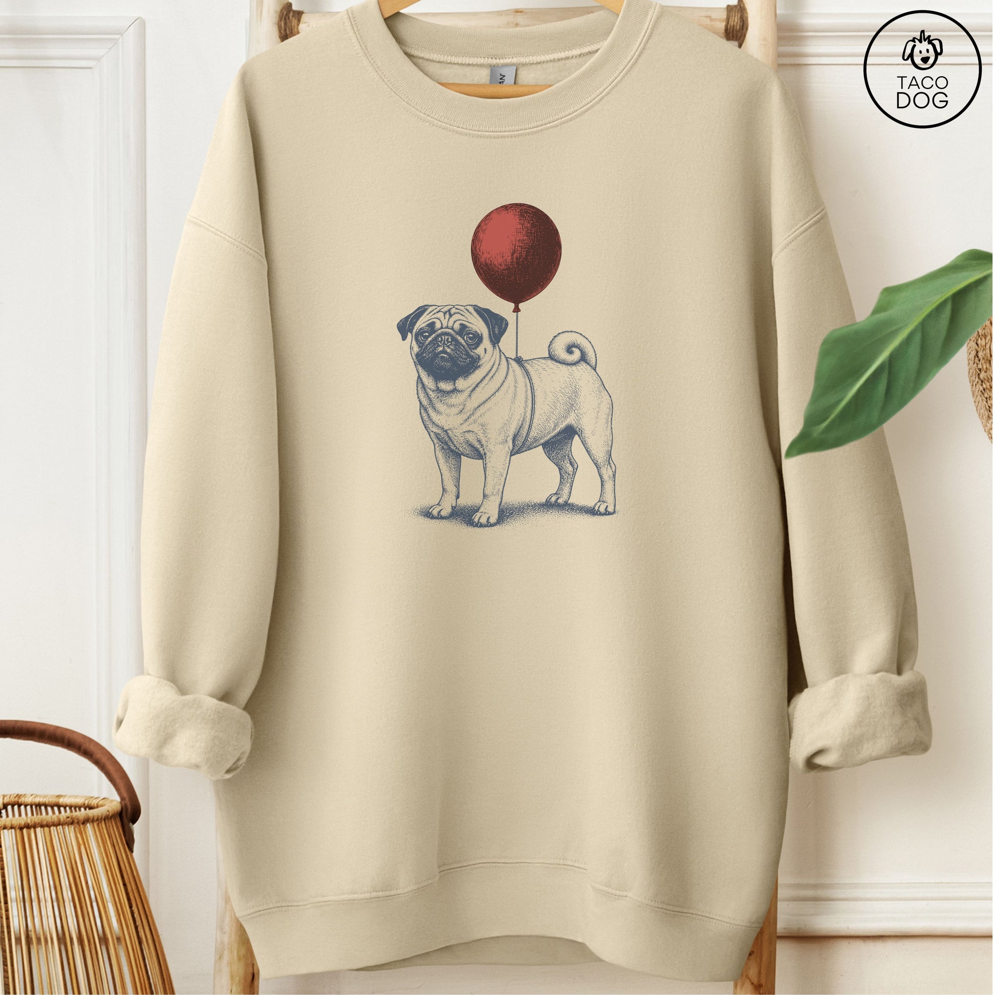 Pug Balloon Sweatshirt Sand M Taco-Dog