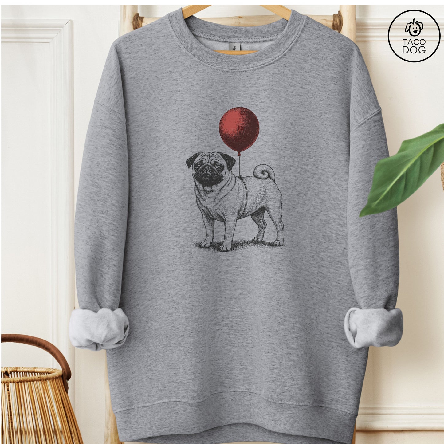 Pug Balloon Sweatshirt Graphite Heather M Taco-Dog