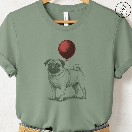 Pug Balloon T-Shirt Sage S Taco-Dog