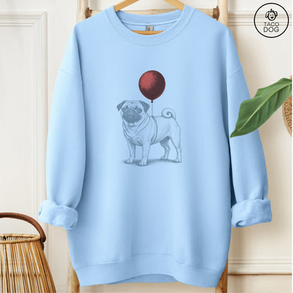 Pug Balloon Sweatshirt Light Blue M Taco-Dog