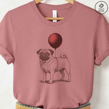 Pug Balloon T-Shirt Heather Mauve S Taco-Dog