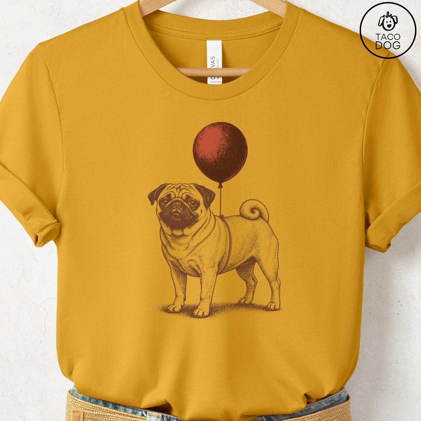 Pug Balloon T-Shirt Mustard S Taco-Dog