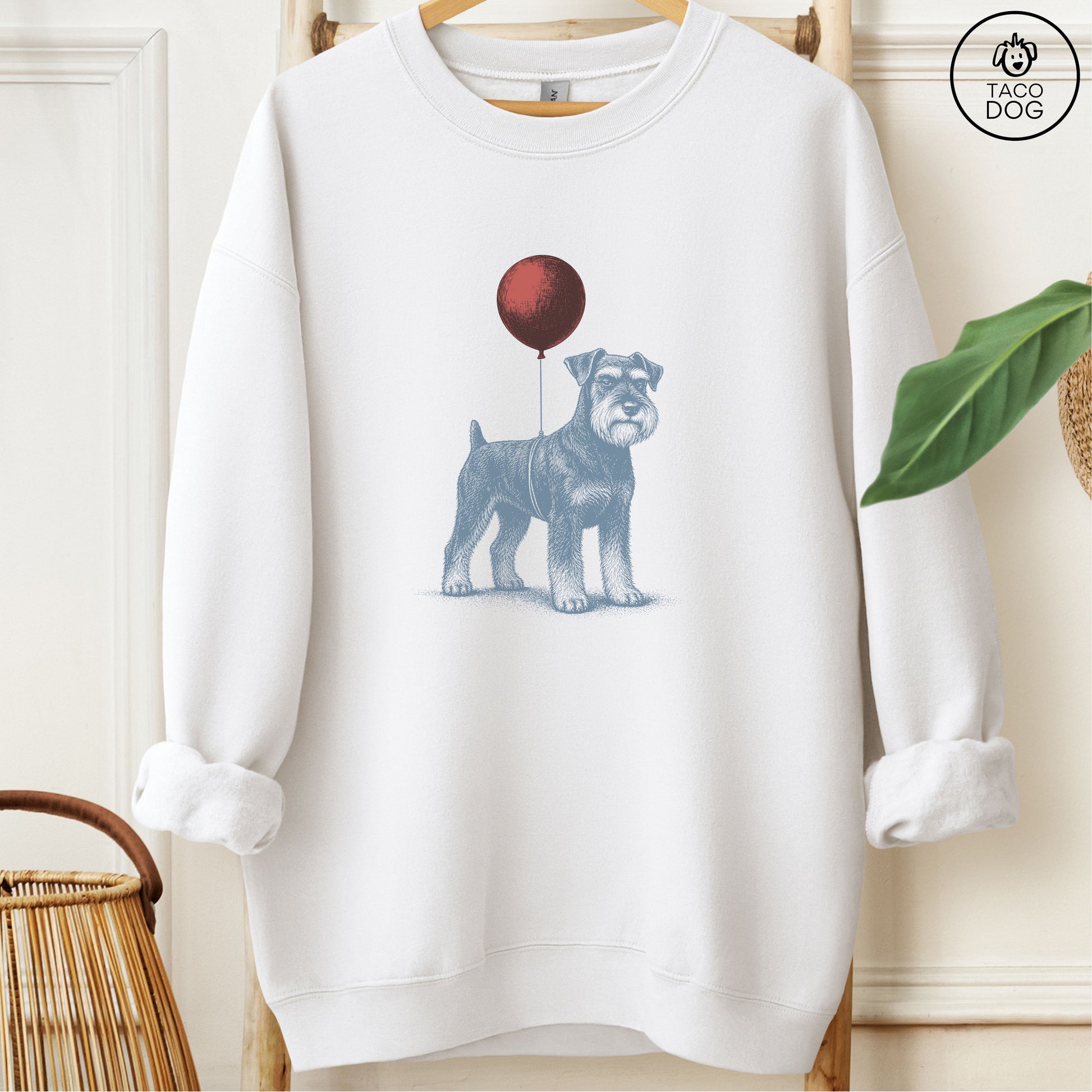 Schnauzer Balloon Sweatshirt White M Taco-Dog