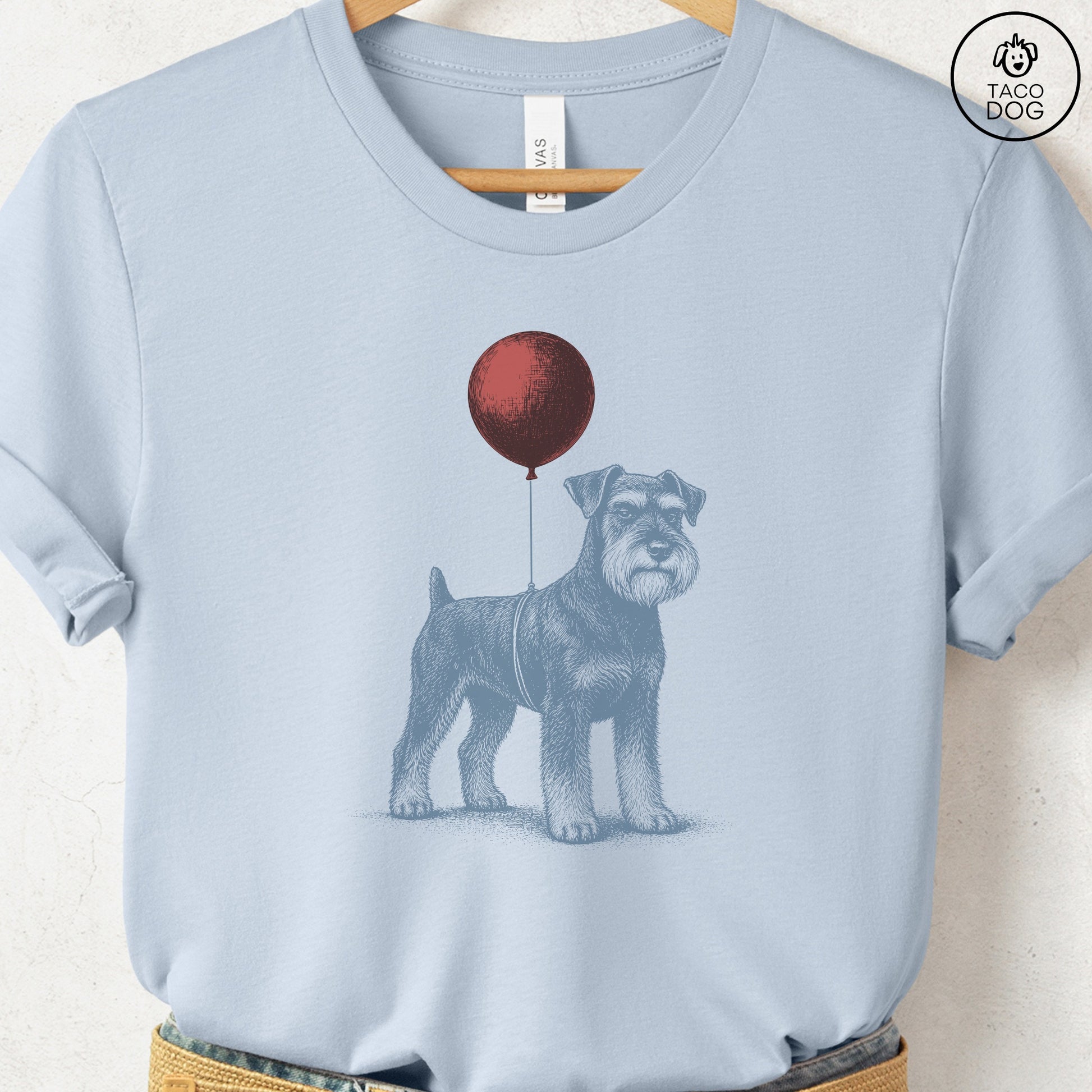 Schnauzer Balloon T-Shirt Light Blue S Taco-Dog