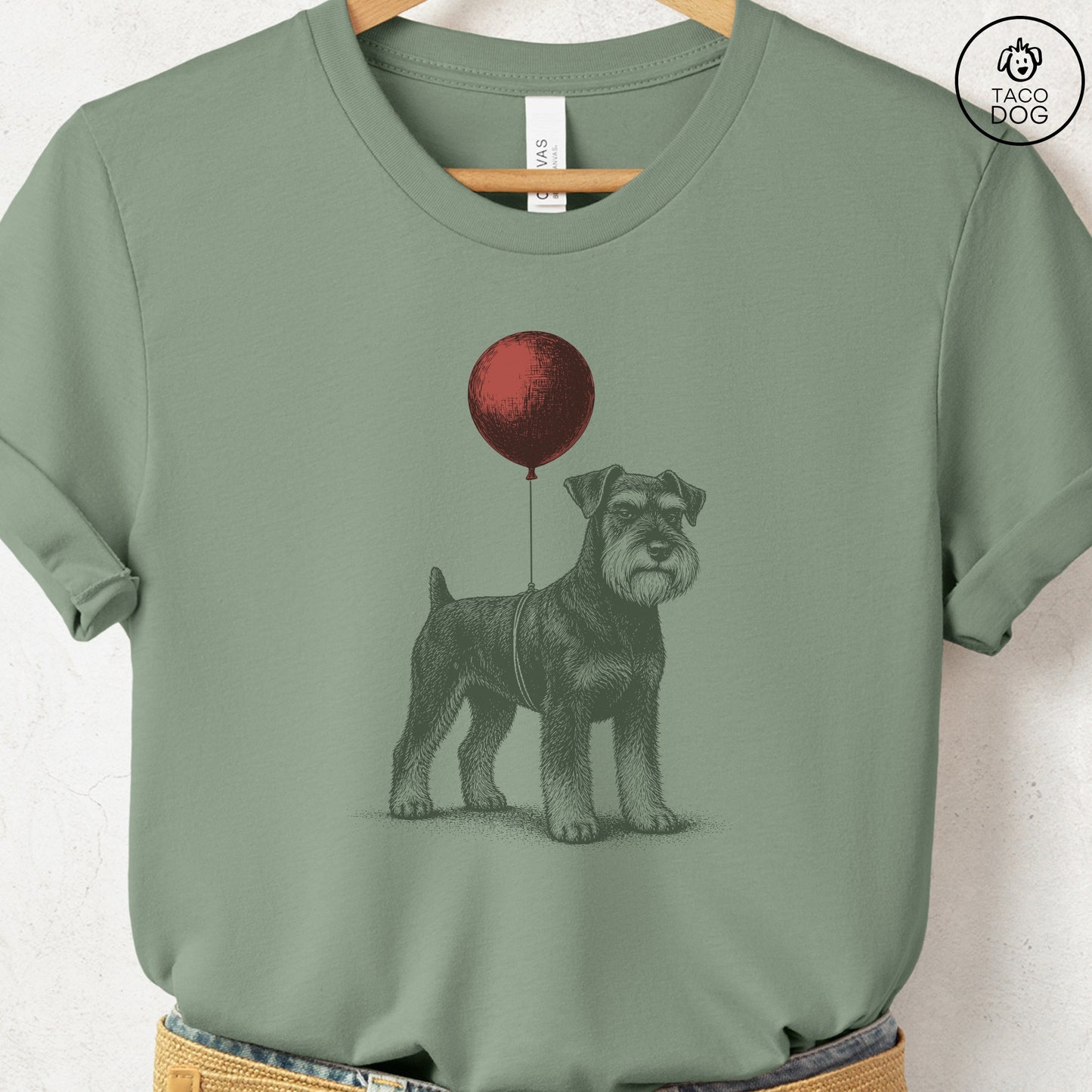 Schnauzer Balloon T-Shirt Sage S Taco-Dog