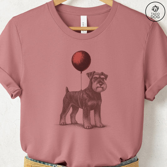 Schnauzer Balloon T-Shirt Heather Mauve S Taco-Dog