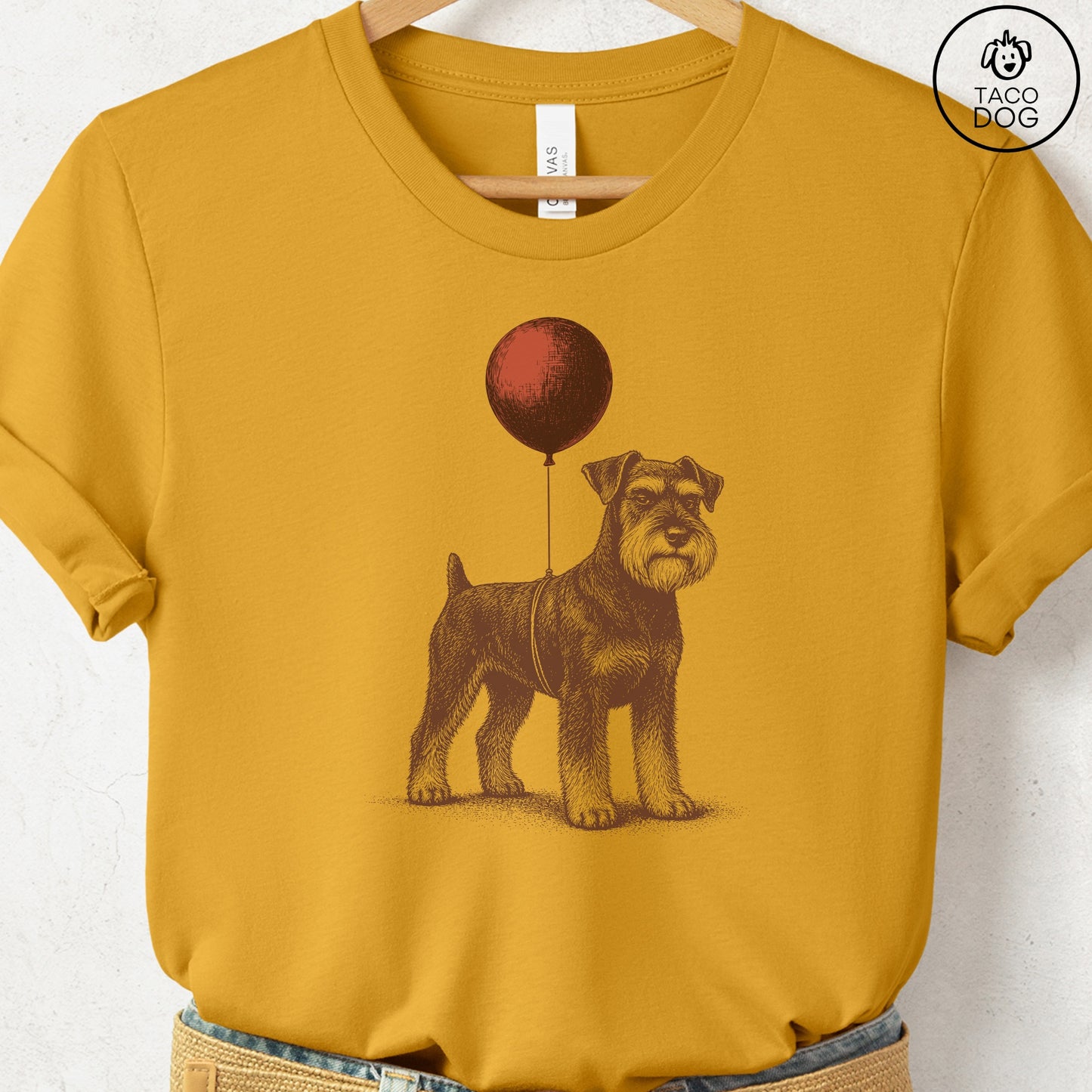 Schnauzer Balloon T-Shirt Mustard S Taco-Dog