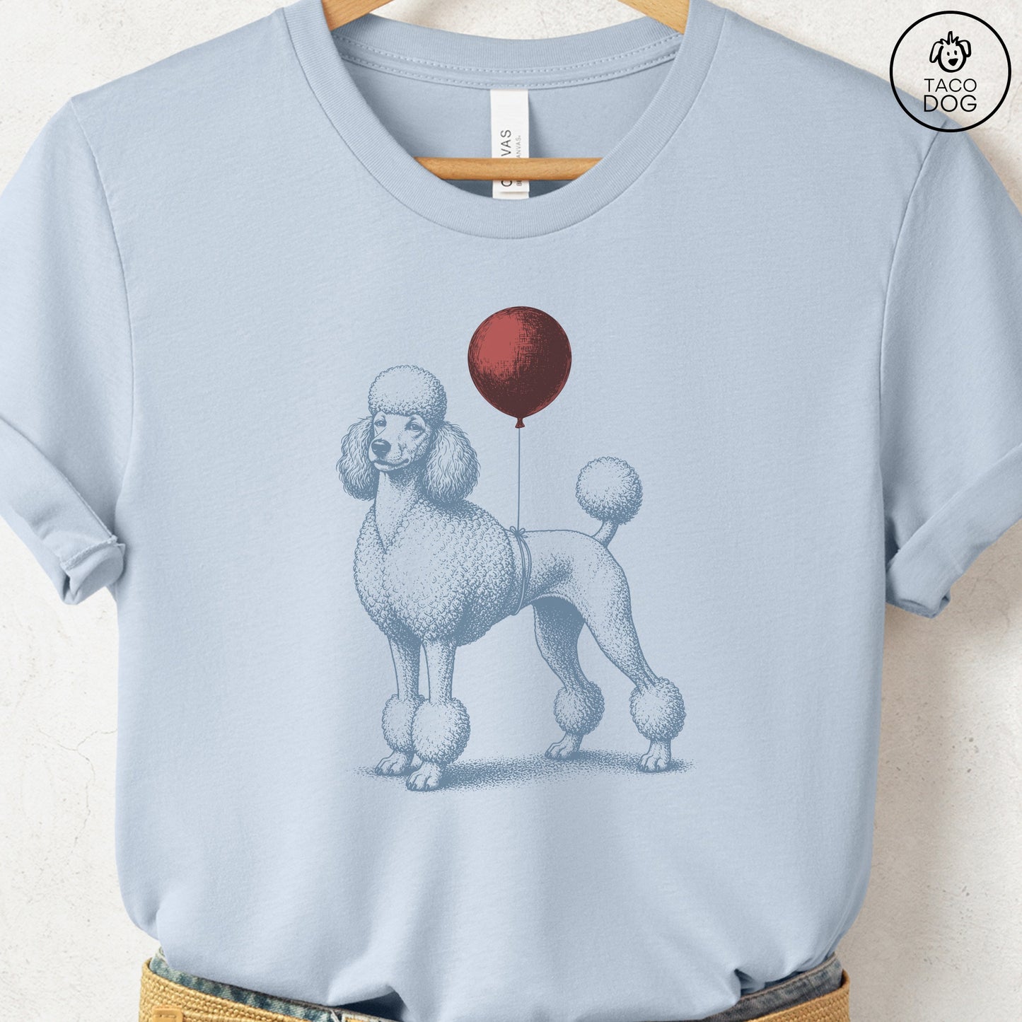Poodle Balloon T-Shirt Light Blue S Taco-Dog