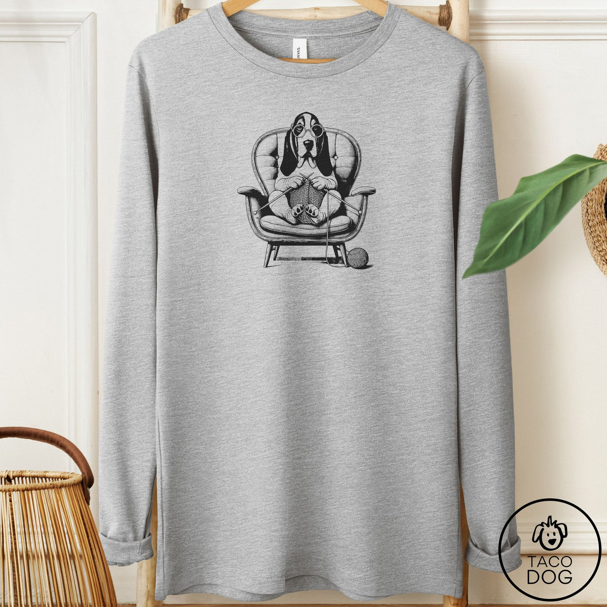 Basset Hound Knitting Long Sleeve Tee