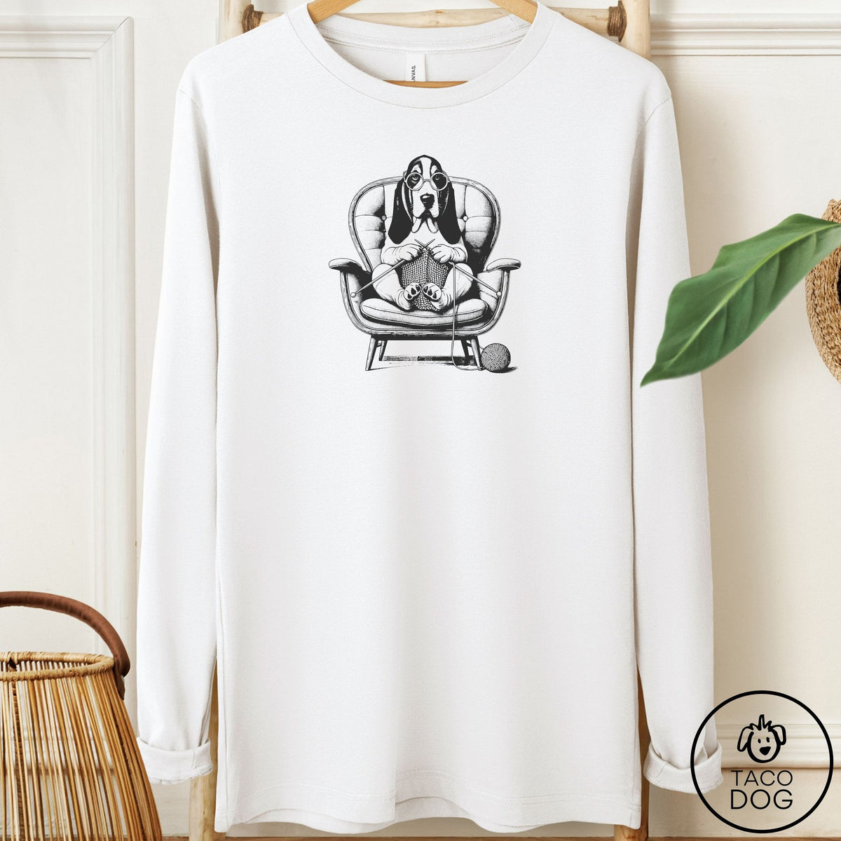 Basset Hound Knitting Long Sleeve Tee