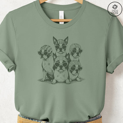 Boston Terriers Bathing Beauties T-Shirt Sage S Taco-Dog