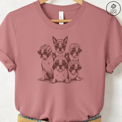 Boston Terriers Bathing Beauties T-Shirt Heather Mauve S Taco-Dog