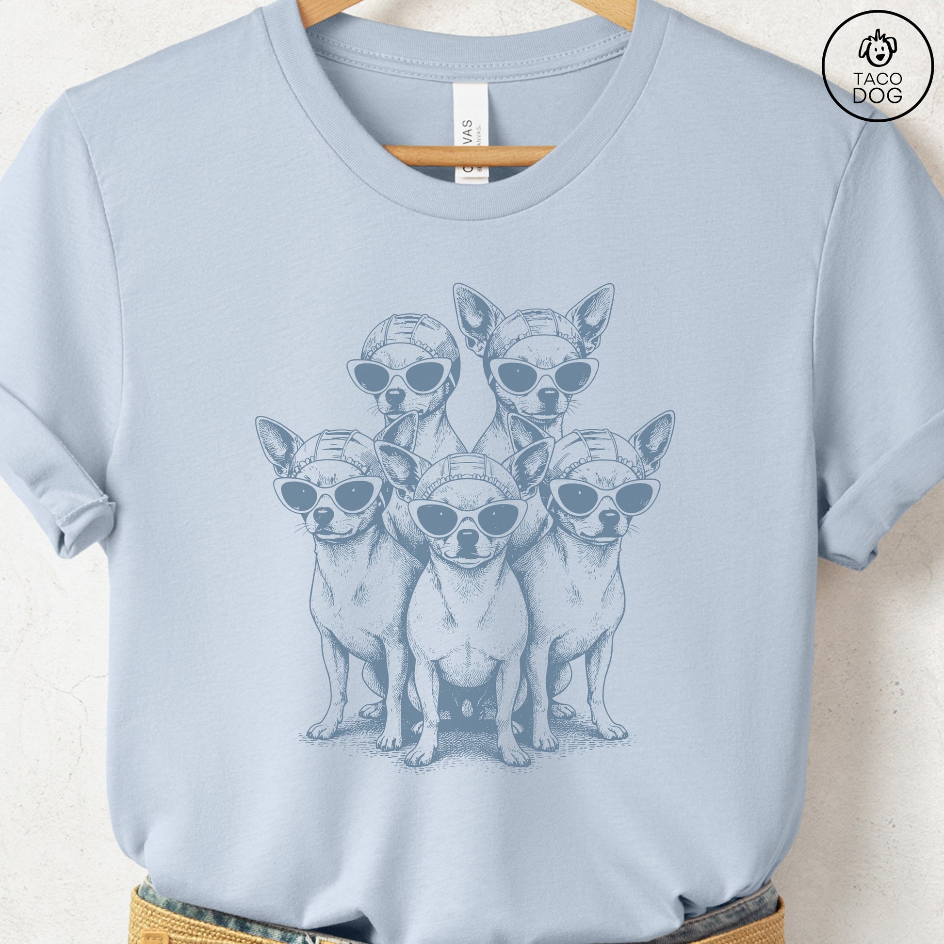 Chihuahua Bathing Beauties T-Shirt Light Blue S Taco-Dog