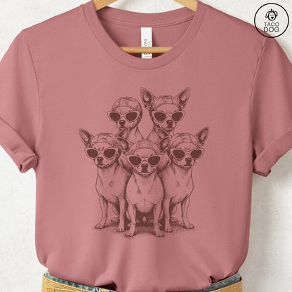 Chihuahua Bathing Beauties T-Shirt Heather Mauve S Taco-Dog