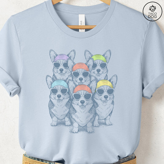 Corgi Bathing Beauties T-Shirt Light Blue S Taco-Dog