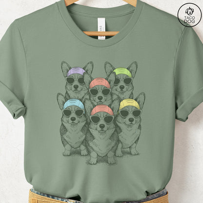 Corgi Bathing Beauties T-Shirt Sage S Taco-Dog