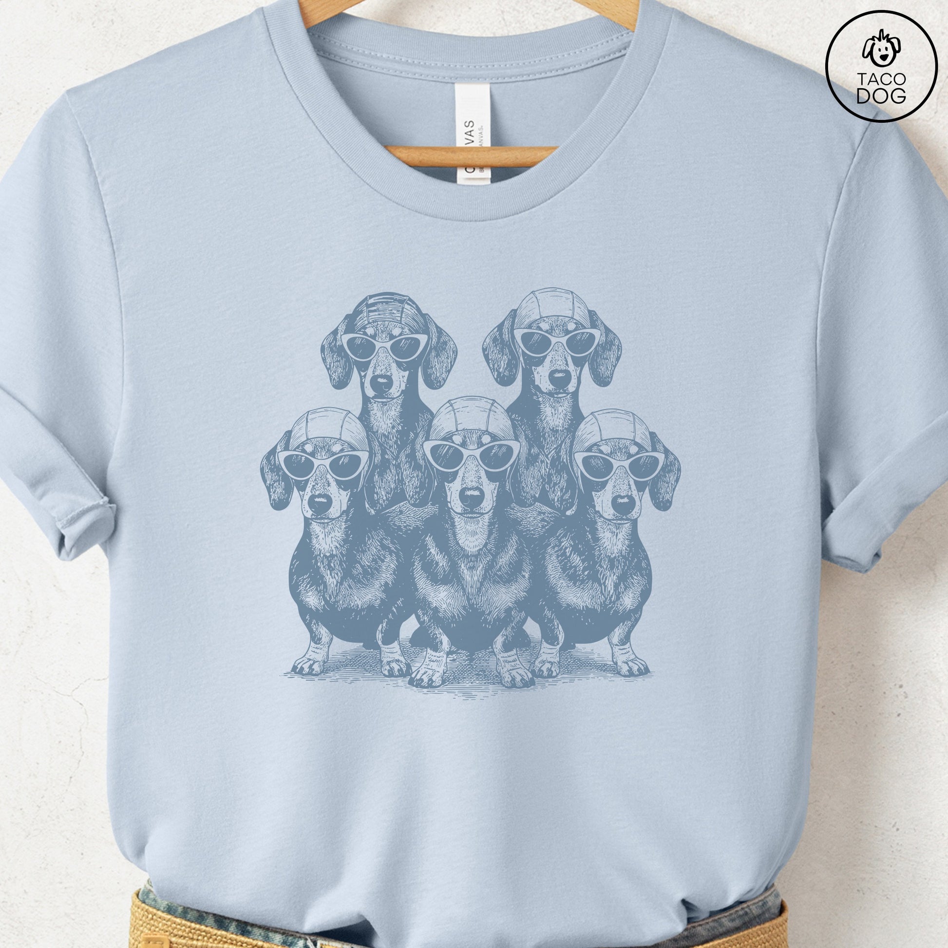Dachshund Bathing Beauties T-Shirt Light Blue S Taco-Dog