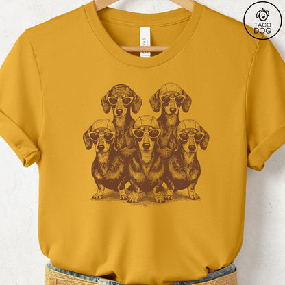 Dachshund Bathing Beauties T-Shirt Mustard S Taco-Dog