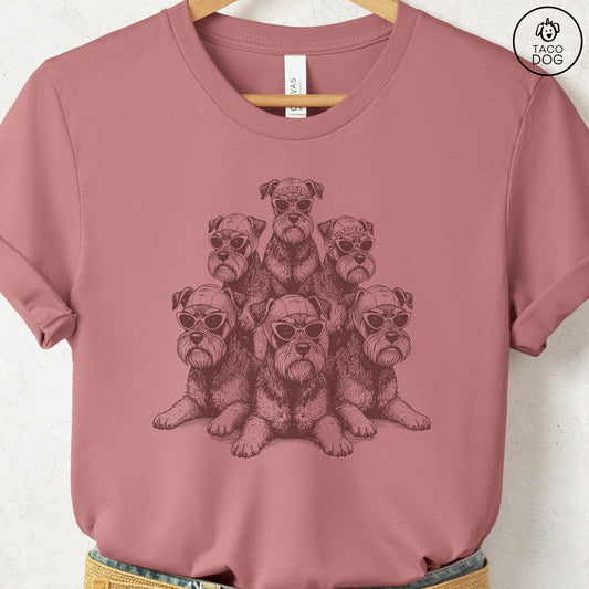 Schnauzer Bathing Beauties T-Shirt Heather Mauve S Taco-Dog