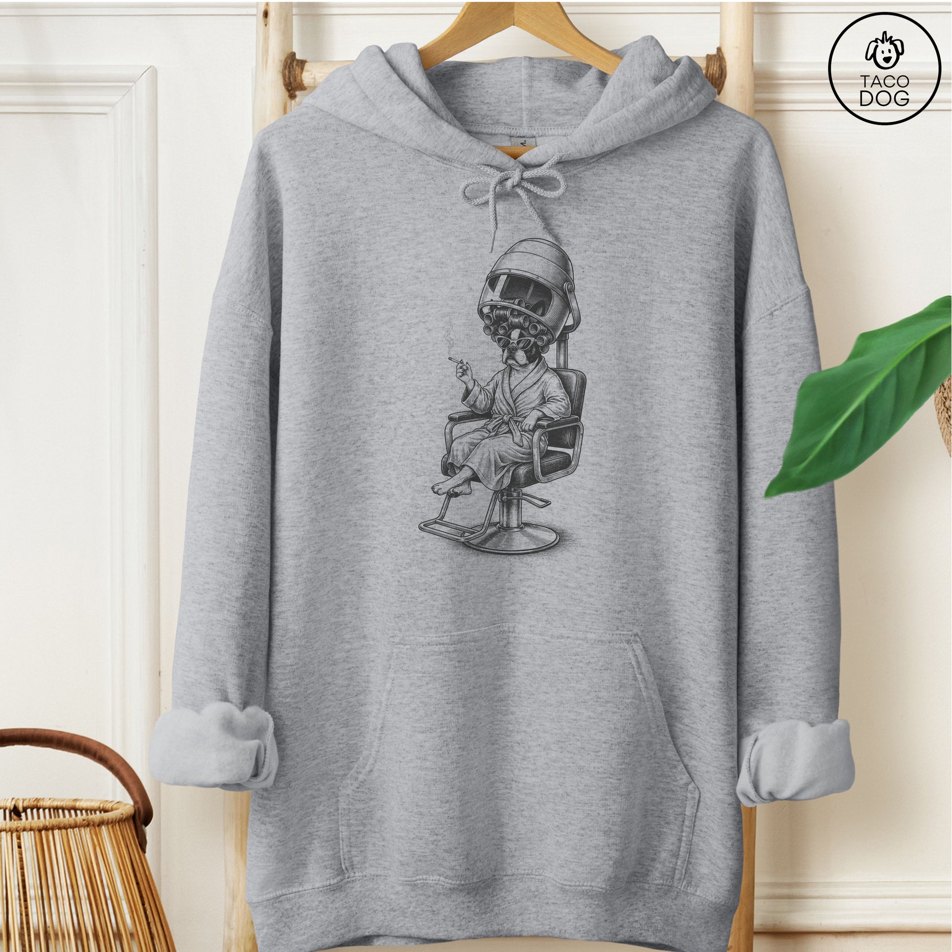 Boston Terrier Beauty Shop Hoodie Graphite Heather M Taco-Dog