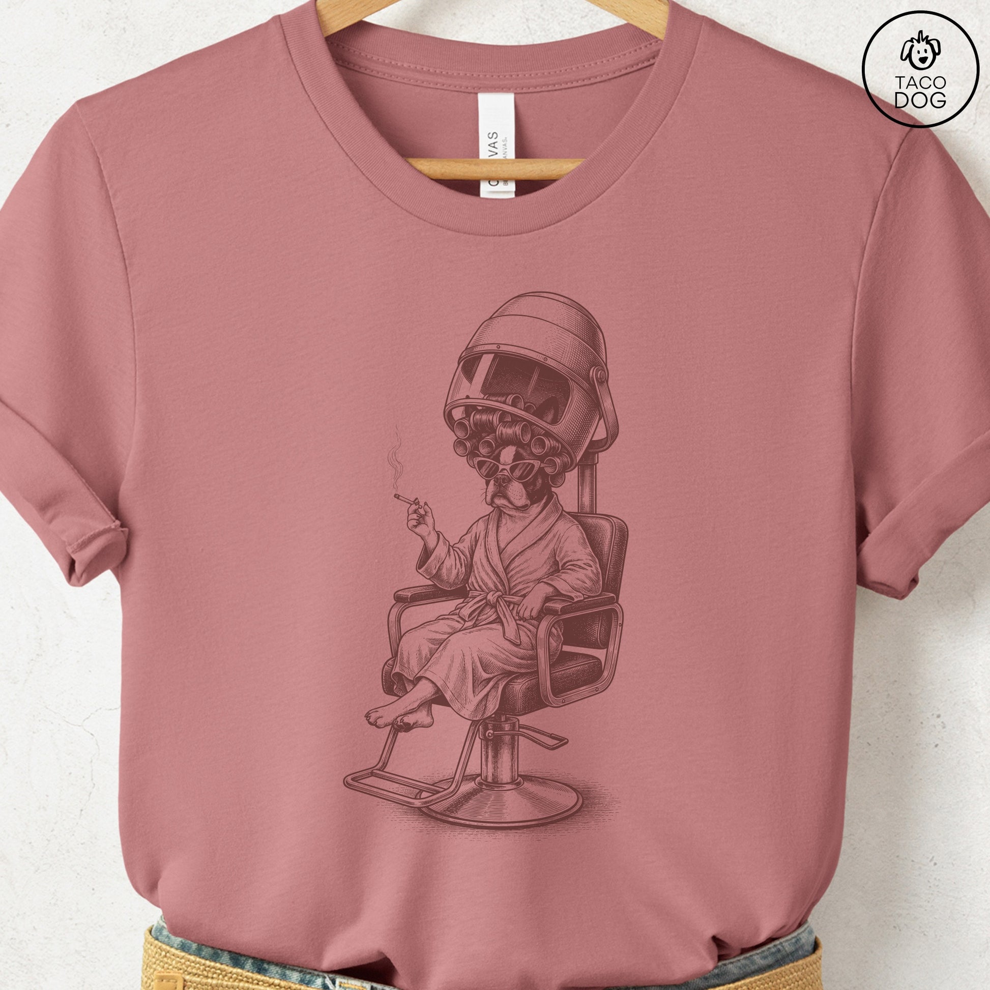 Boston Terrier Beauty Shop T-Shirt Heather Mauve S Taco-Dog