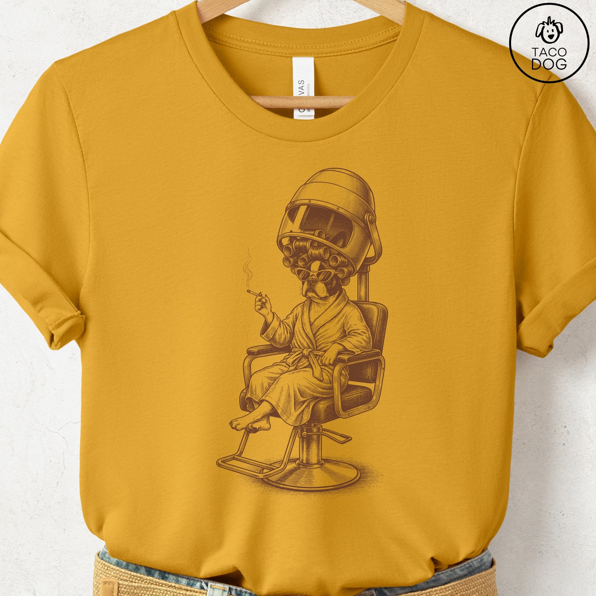 Boston Terrier Beauty Shop T-Shirt Mustard S Taco-Dog