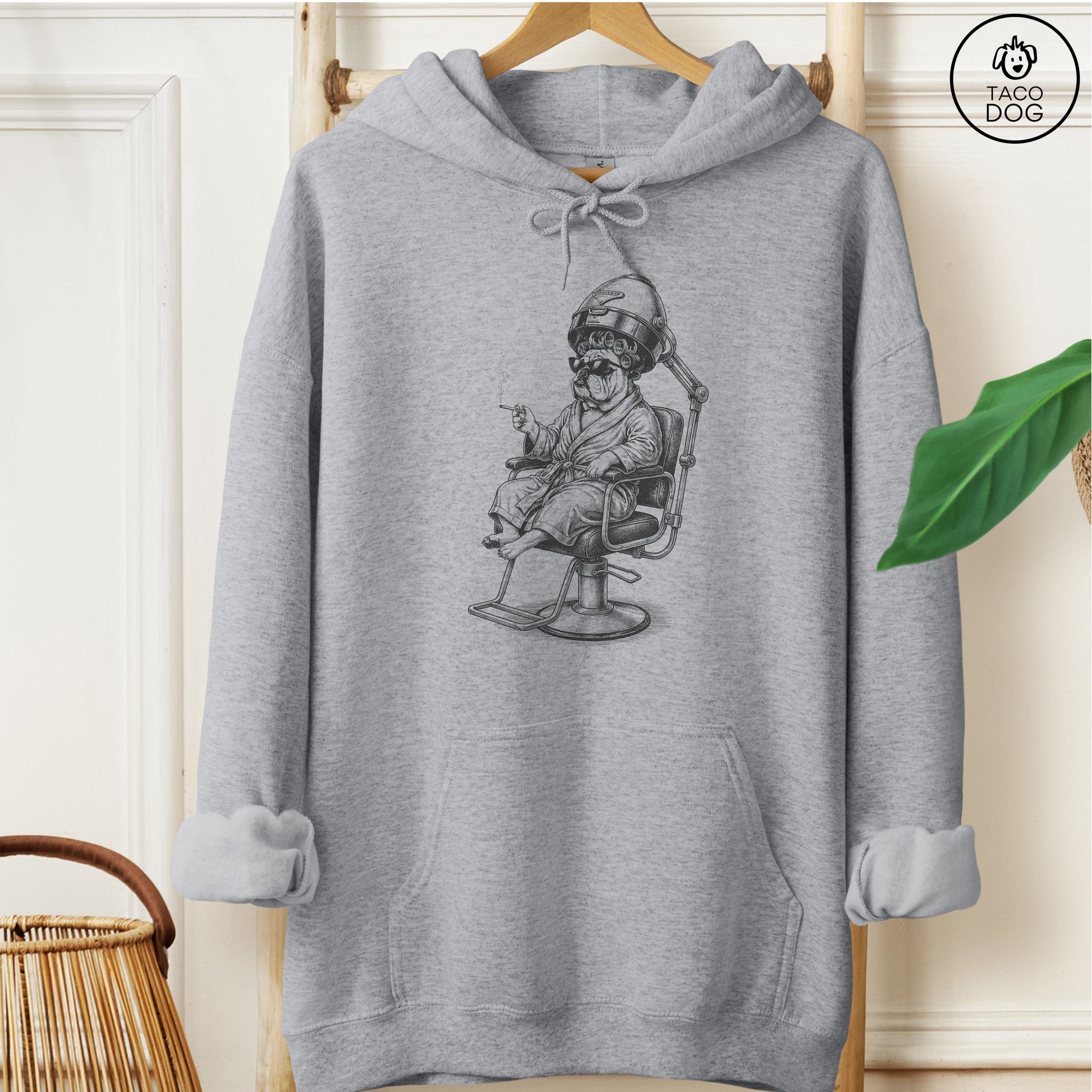 English Bulldog Beauty Shop Hoodie Graphite Heather M Taco-Dog
