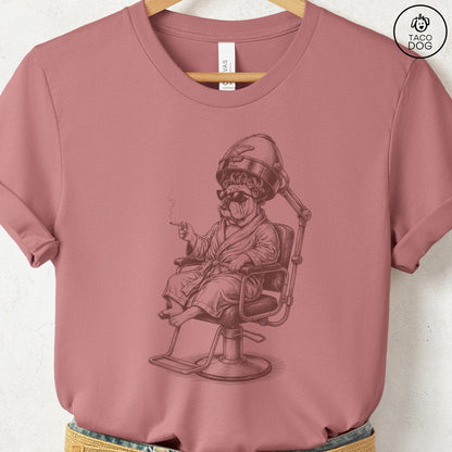 English Bulldog Beauty Shop T-Shirt Heather Mauve S Taco-Dog