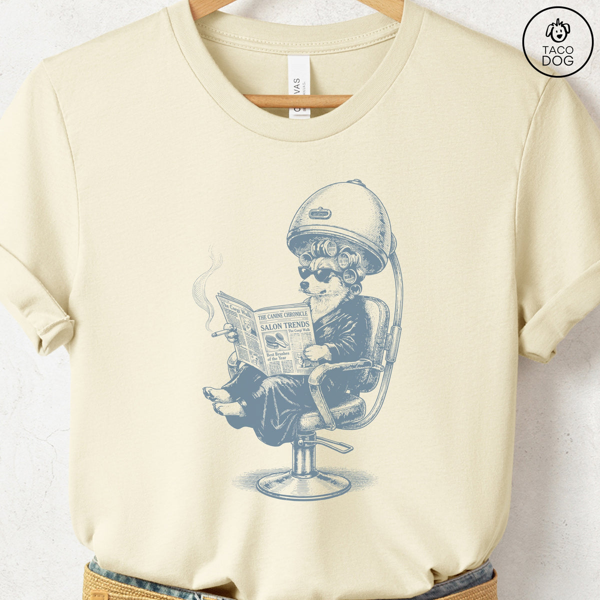 Corgi Beauty Shop T-Shirt, design close-up