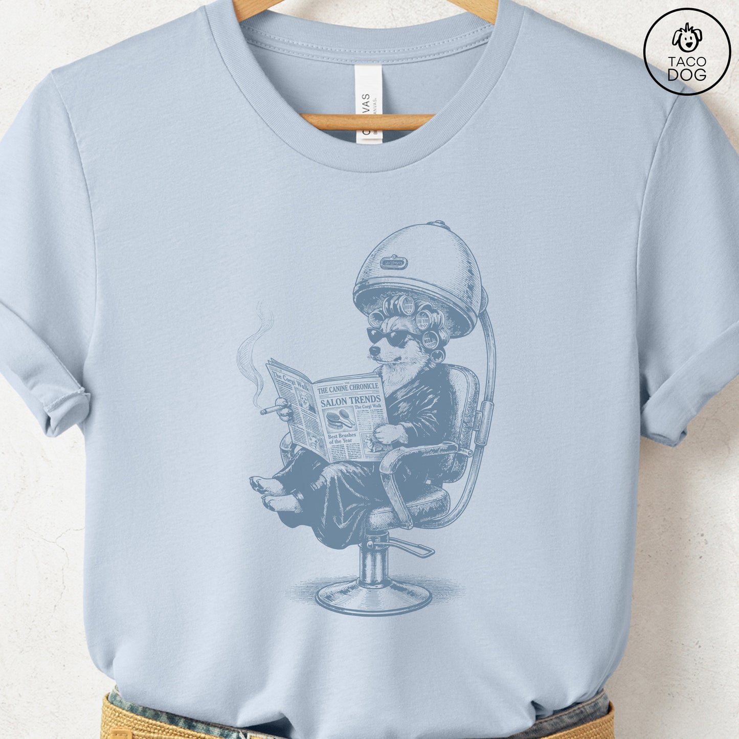 Corgi Beauty Shop T-Shirt Light Blue S Taco-Dog