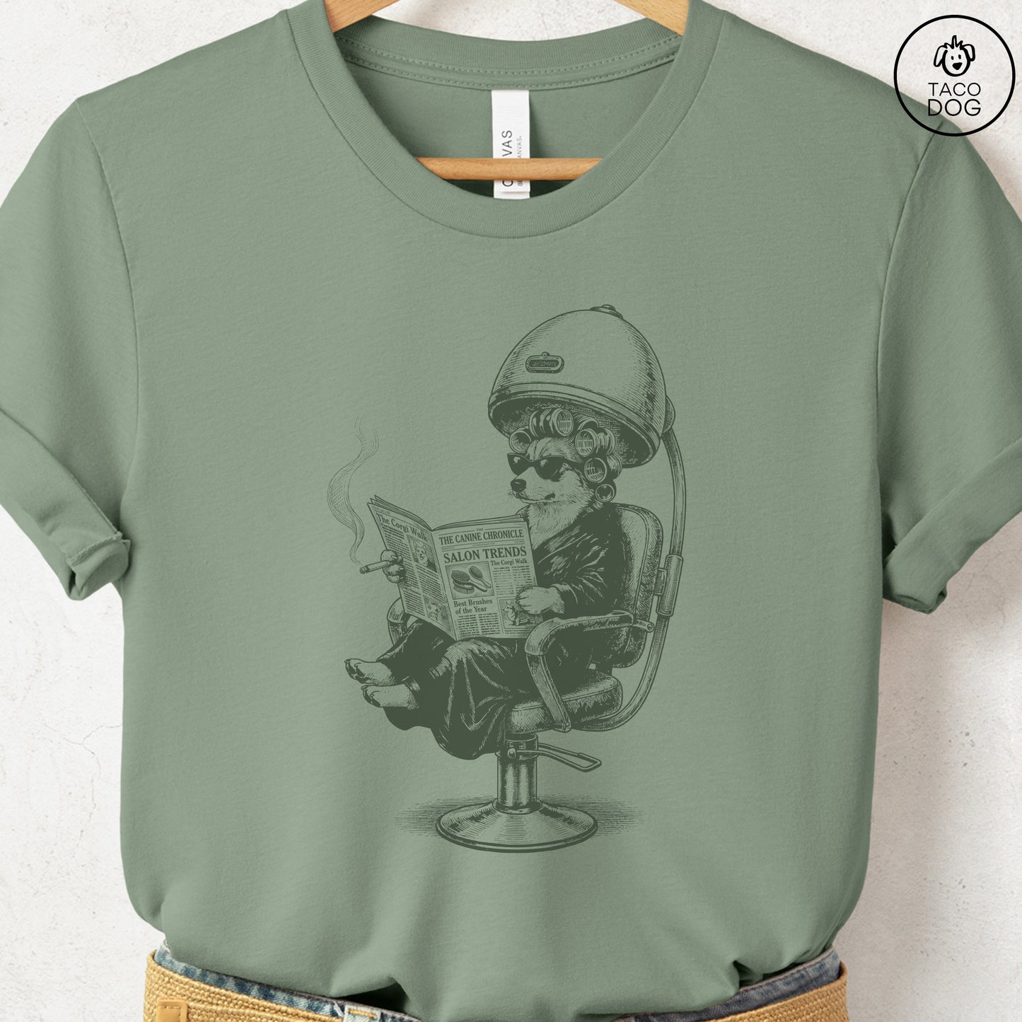 Corgi Beauty Shop T-Shirt Sage S Taco-Dog