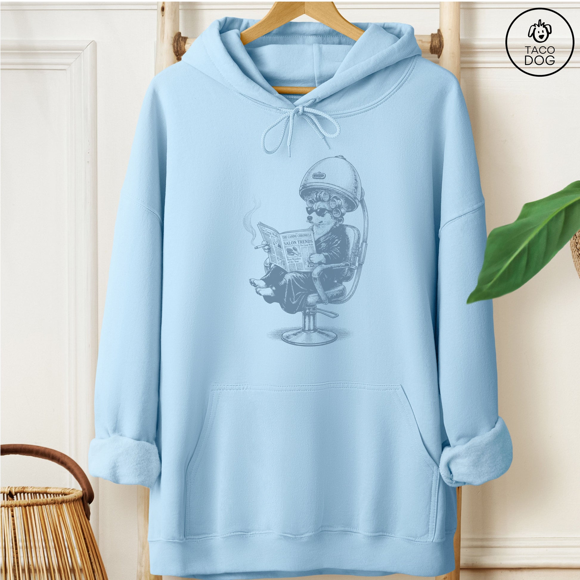 Corgi Beauty Shop Hoodie Light Blue M Taco-Dog