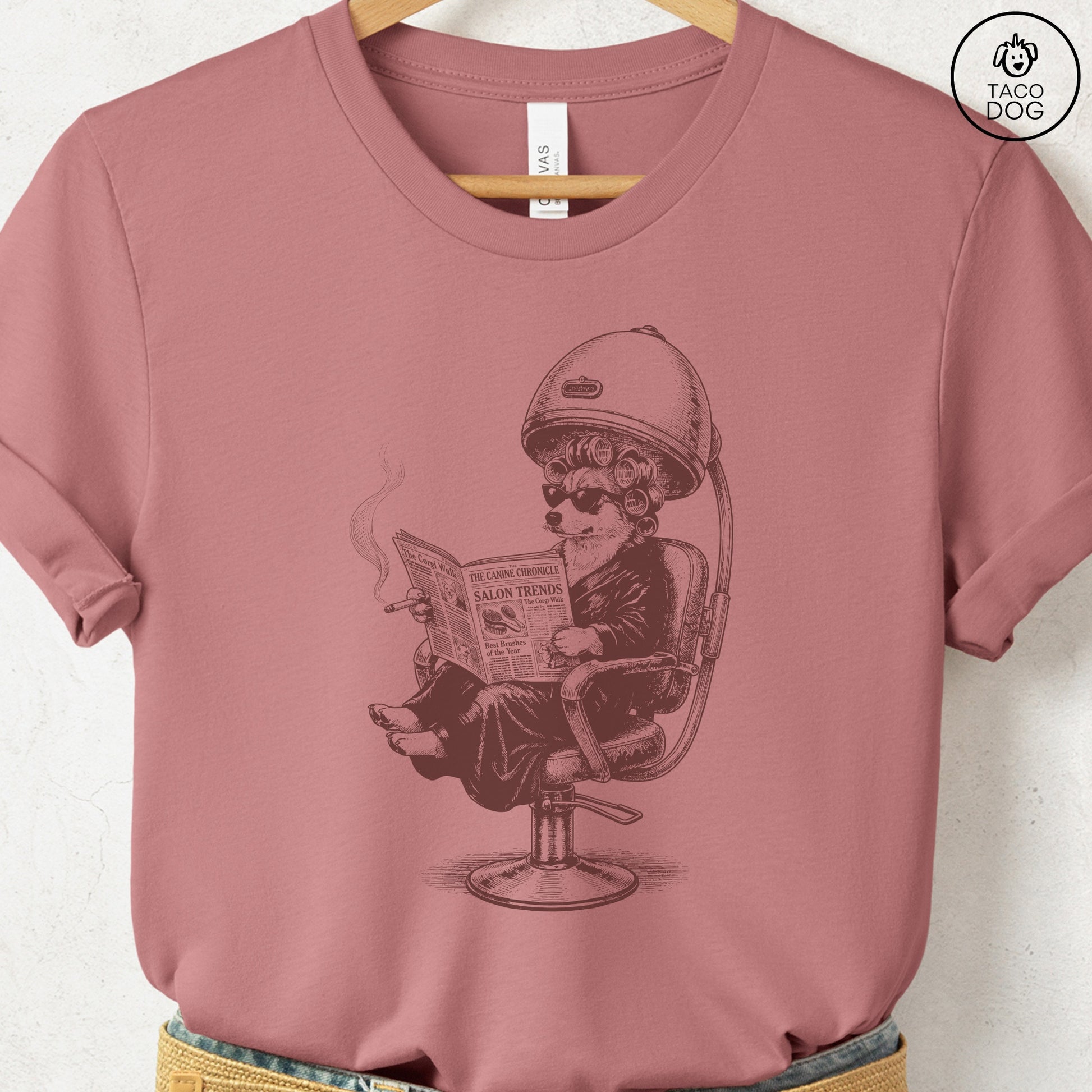 Corgi Beauty Shop T-Shirt Heather Mauve S Taco-Dog