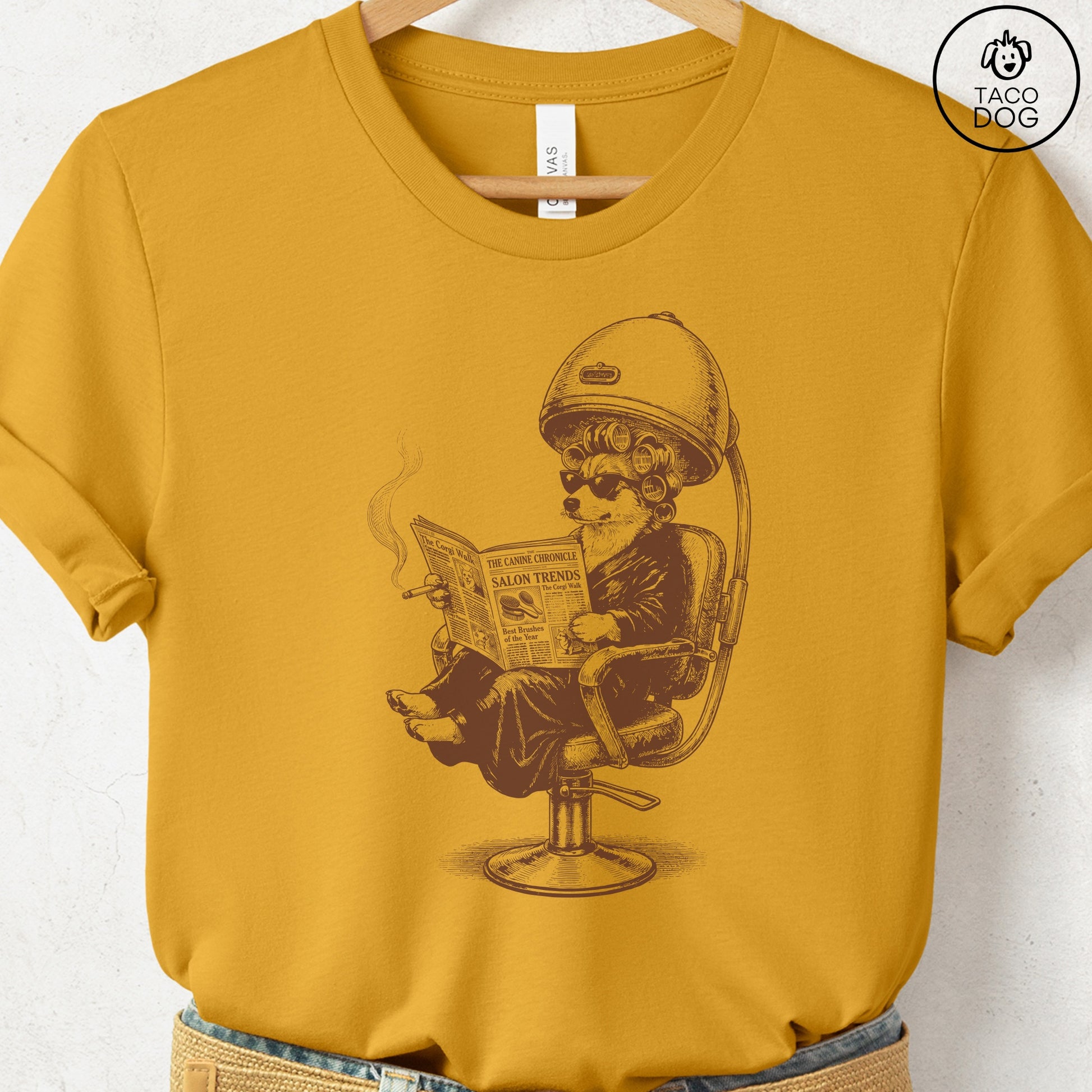 Corgi Beauty Shop T-Shirt Mustard S Taco-Dog