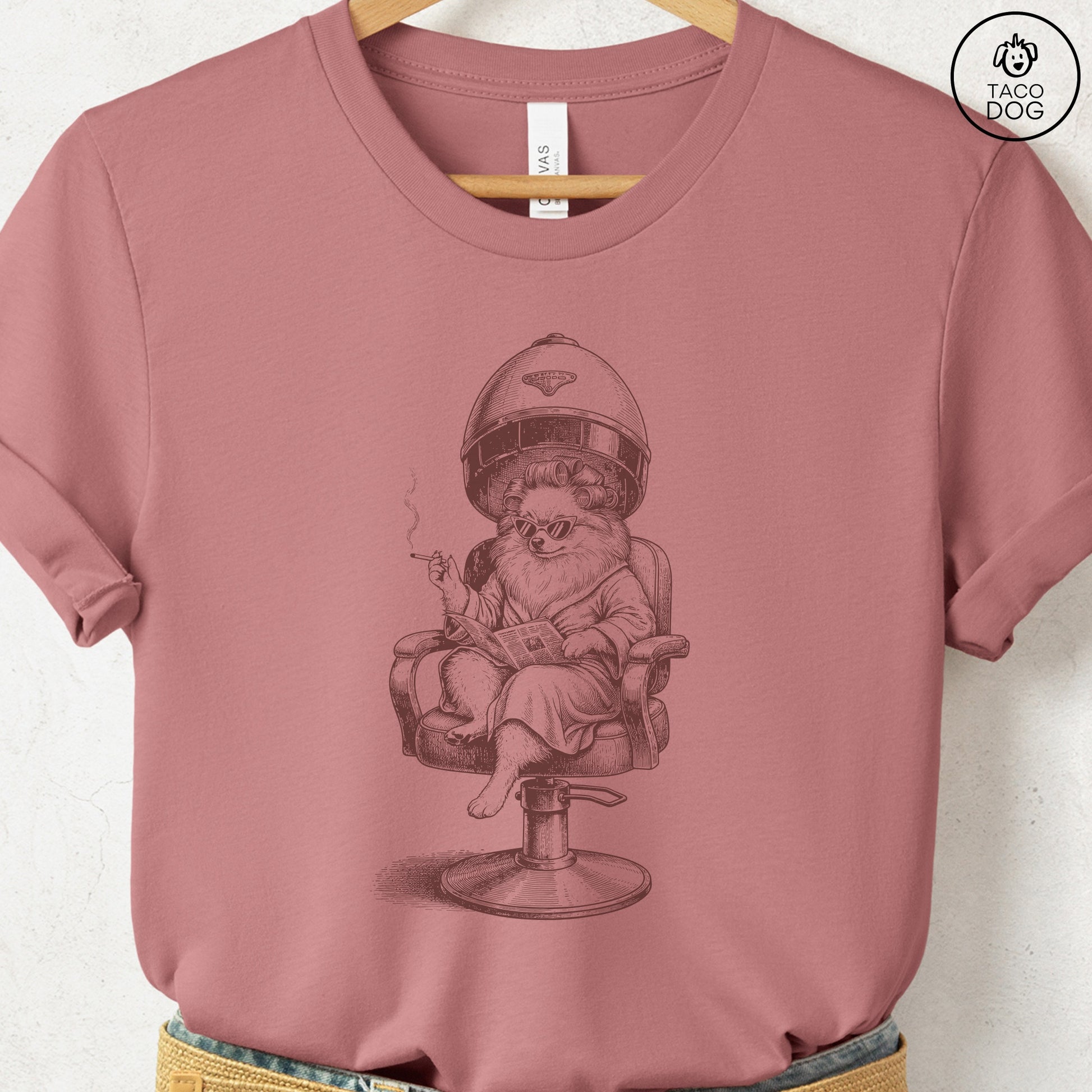 Pomeranian Beauty Shop T-Shirt Heather Mauve S Taco-Dog