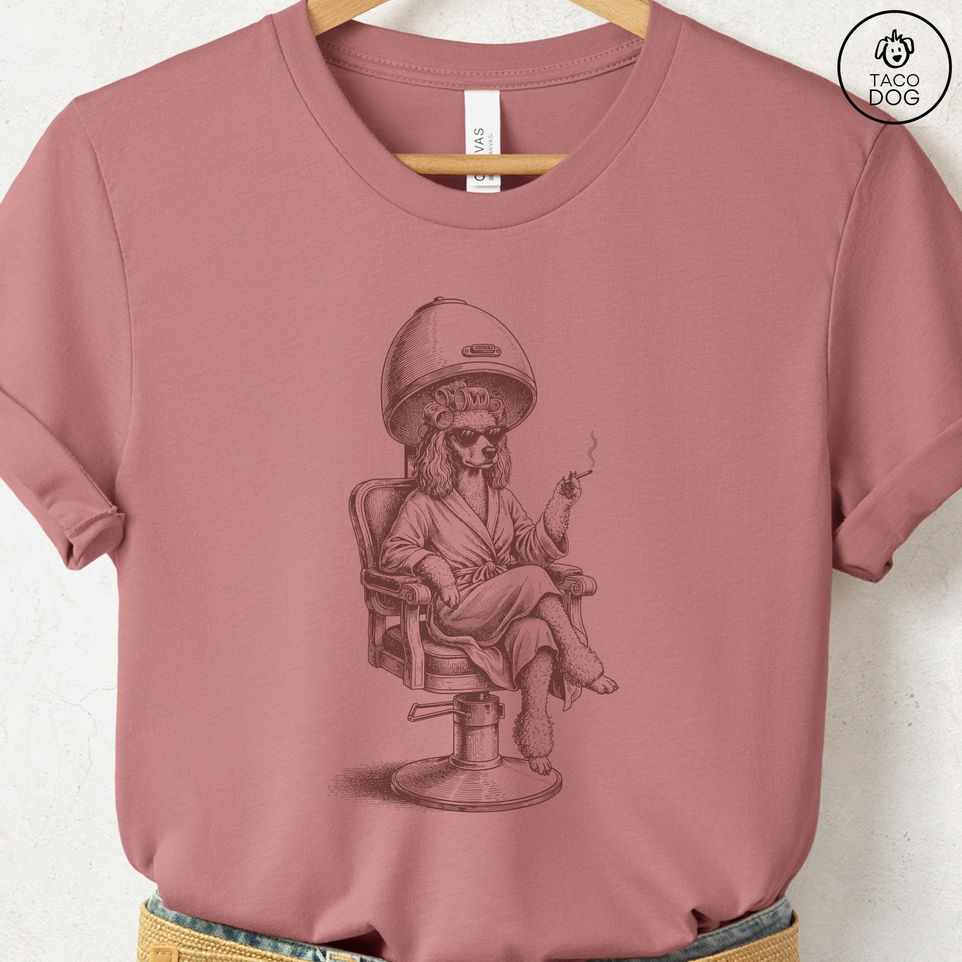 Poodle Beauty Shop T-Shirt Heather Mauve S Taco-Dog