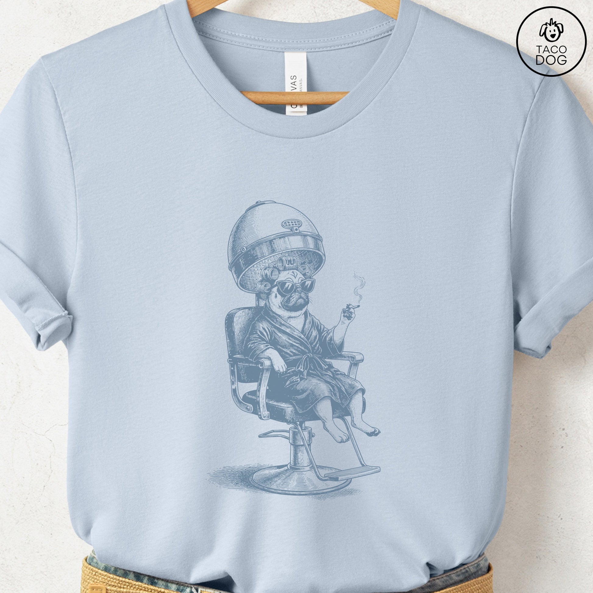 Pug Beauty Shop T-Shirt Light Blue S Taco-Dog