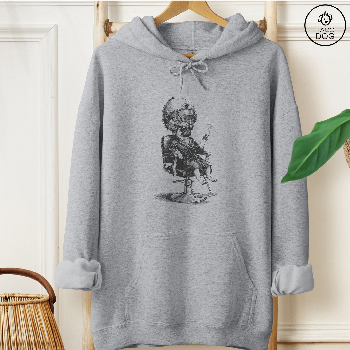 Pug Beauty Shop Hoodie Graphite Heather M Taco-Dog
