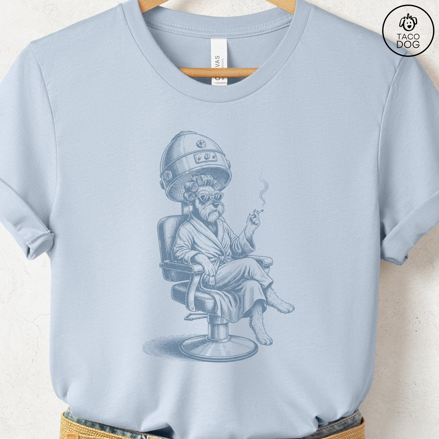 Schnauzer Beauty Shop T-Shirt Light Blue S Taco-Dog