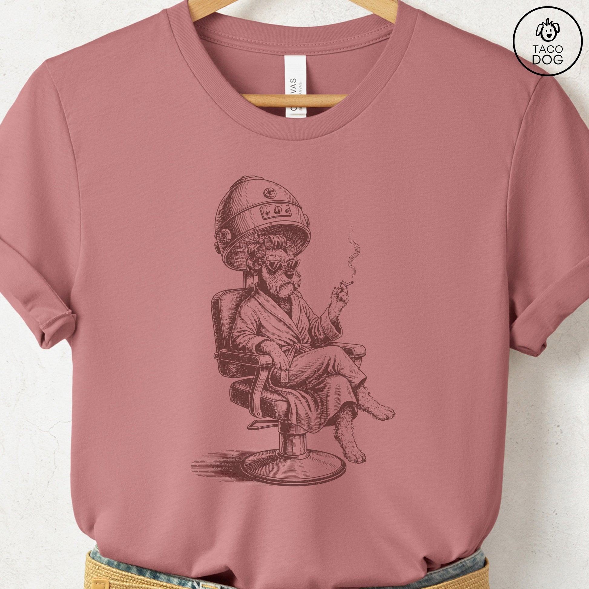 Schnauzer Beauty Shop T-Shirt Heather Mauve S Taco-Dog