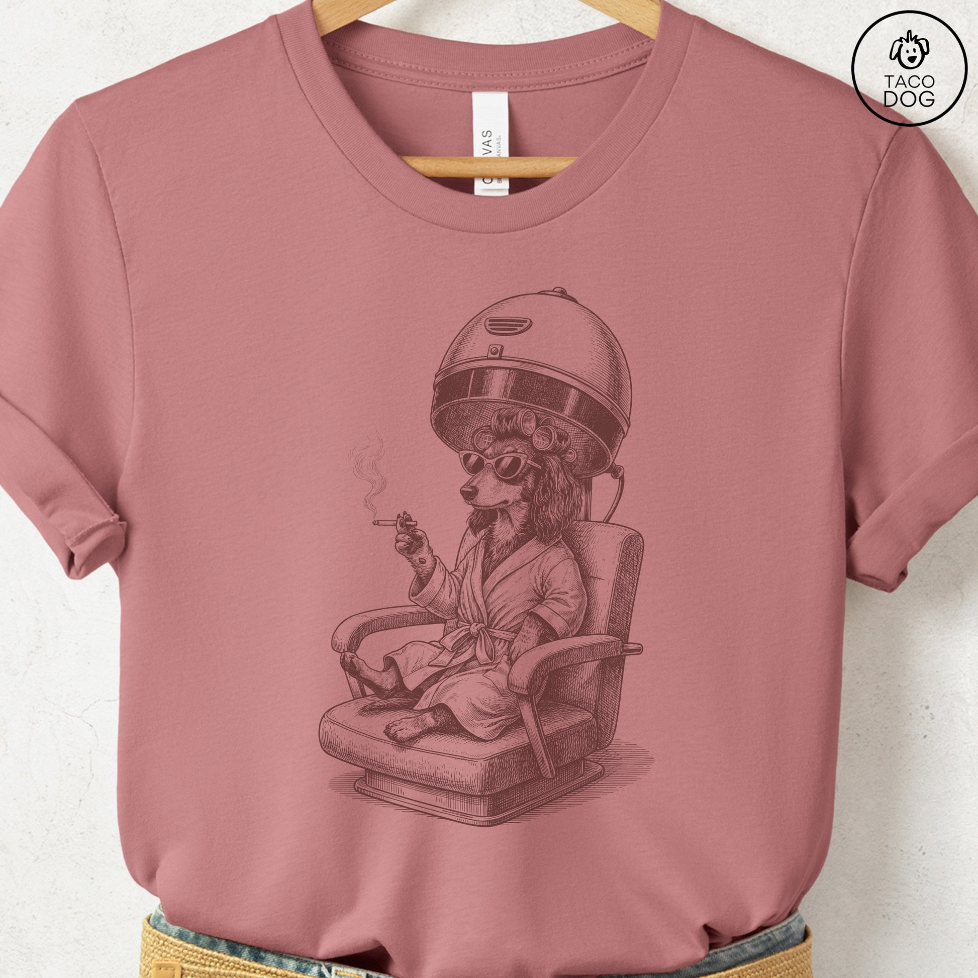 Dachshund Beauty Shop T-Shirt Heather Mauve S Taco-Dog