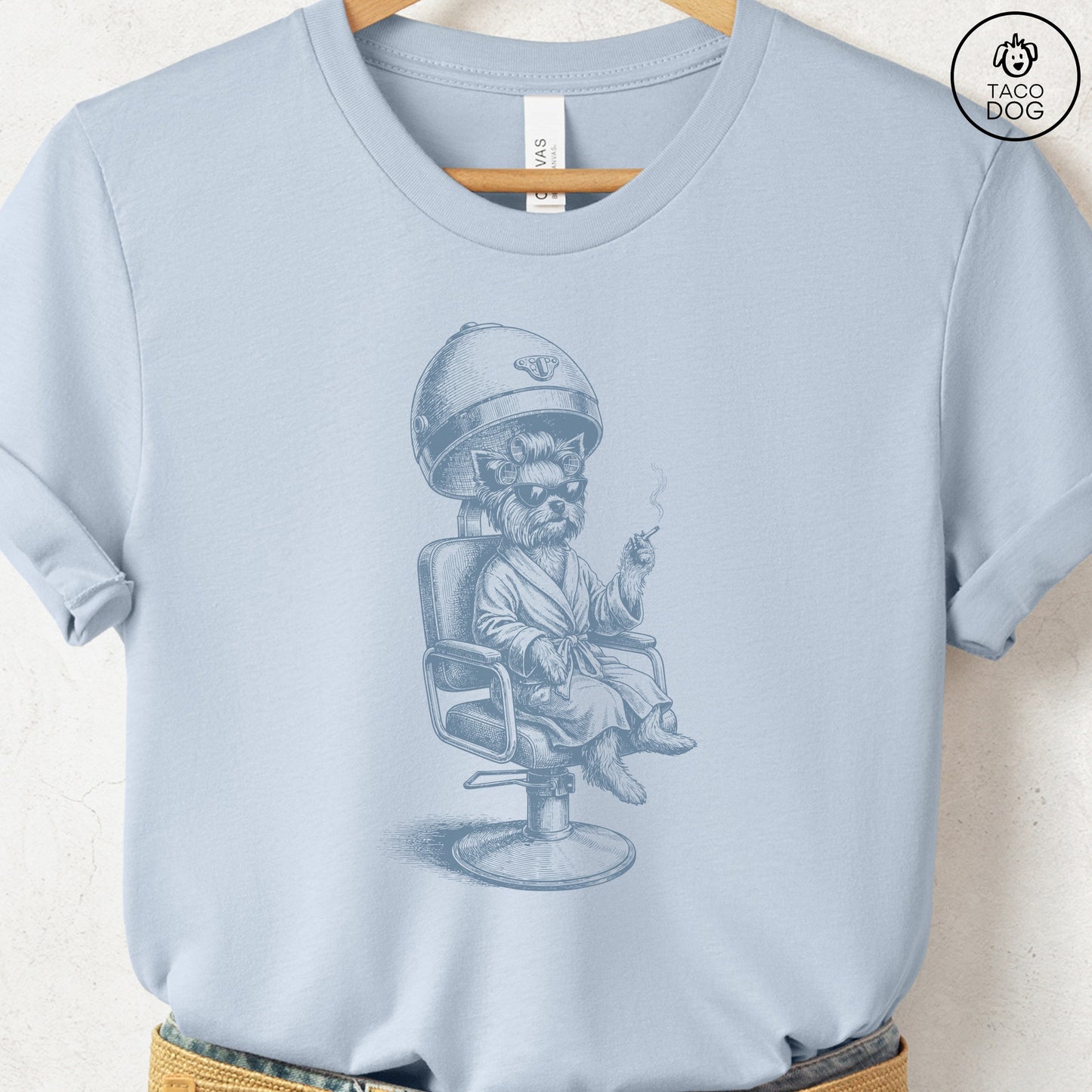 Yorkshire Terrier Yorkie Beauty Shop T-Shirt Light Blue S Taco-Dog