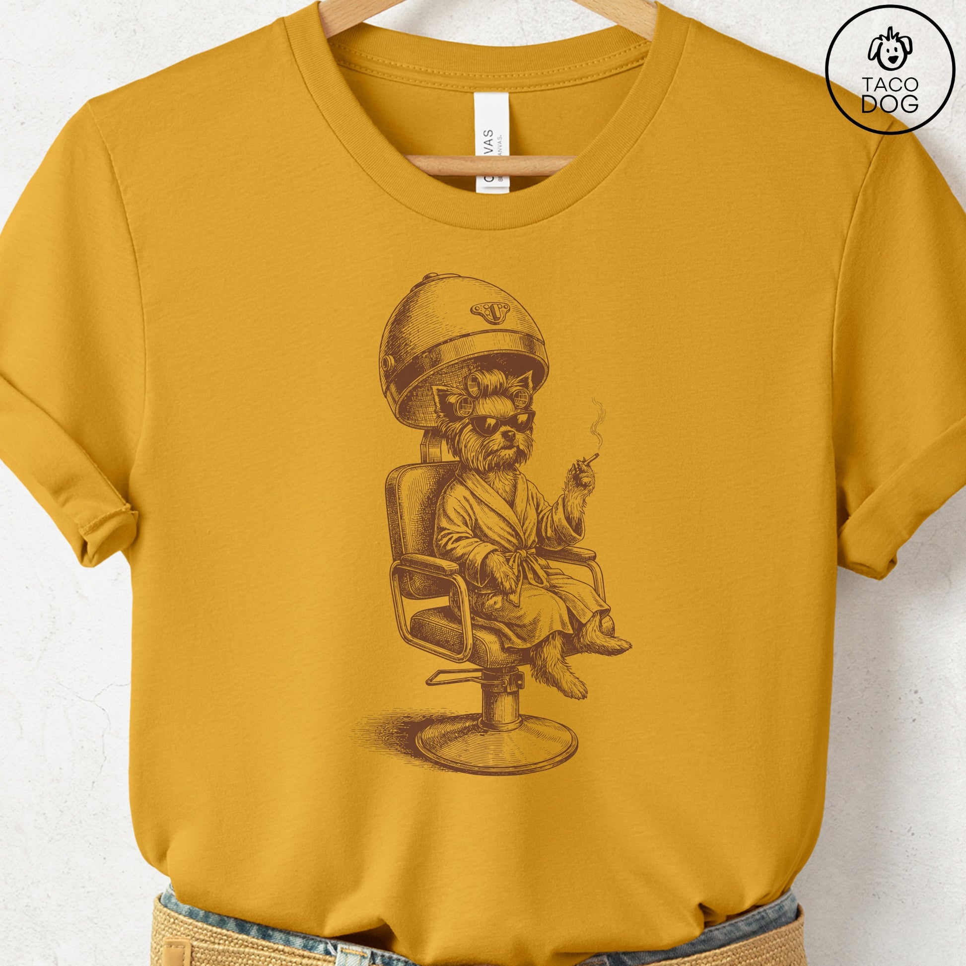 Yorkshire Terrier Yorkie Beauty Shop T-Shirt Mustard S Taco-Dog