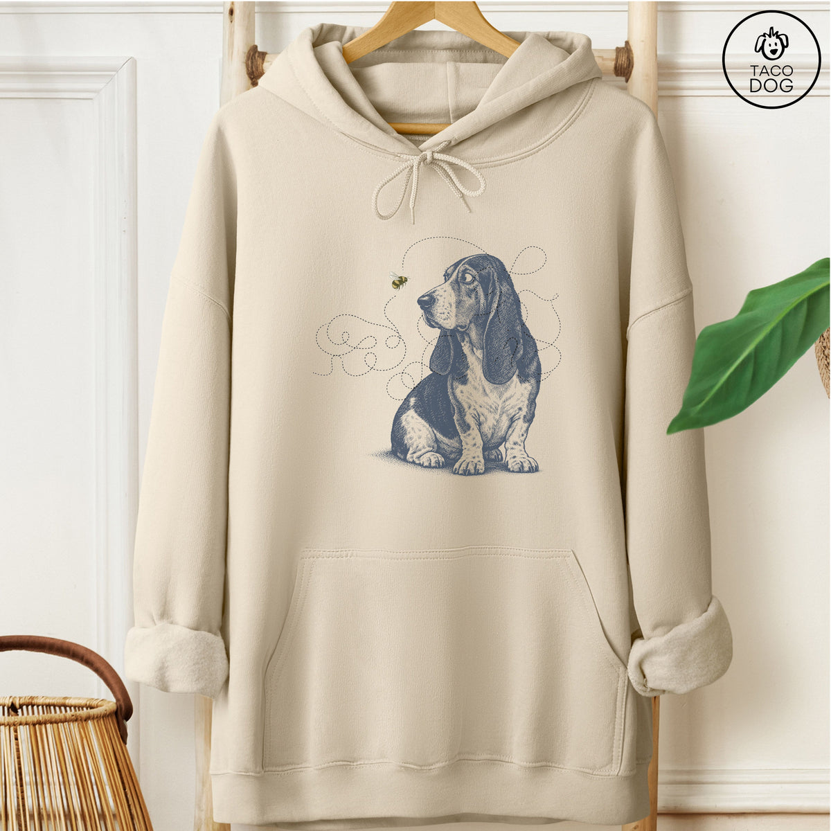 Basset Hound Bee Hoodie Sand Taco-Dog