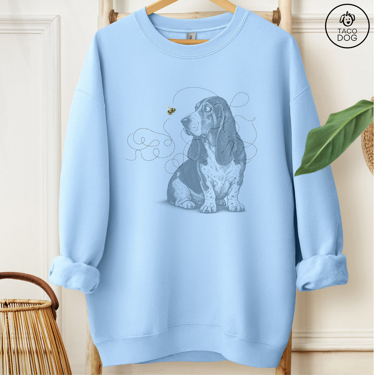 Basset Hound Bee Sweatshirt Light Blue Taco-Dog